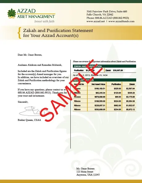 Azzad Sample Zakah and Purification Statement